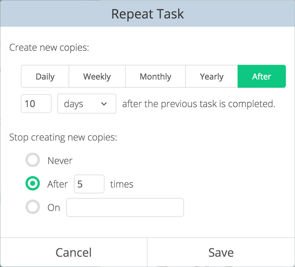 Task recurring after completion